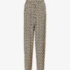 Valentino Monogram-print Straight-leg Silk Trousers