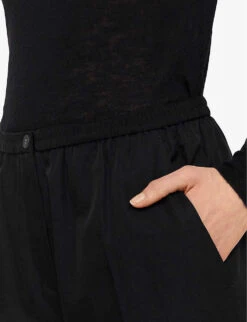 Joseph Taio Elasticated-waist Tapered-leg Silk-cotton Blend Trousers 7 Joseph Taio Elasticated-waist Tapered-leg Silk-cotton Blend Trousers -Reiss Shop R04169963 BLACK ALT03