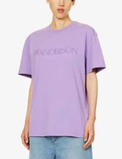 JW Anderson Logo-embroidered Cotton-jersey T-shirt 7 JW Anderson Logo-embroidered Cotton-jersey T-shirt -Reiss Shop R04170851 PURPLE ALT02