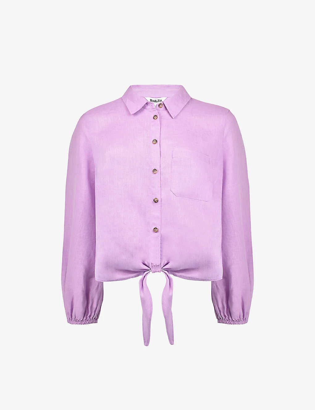 Tie-hem Long-sleeved Linen Top 1 Tie-hem Long-sleeved Linen Top