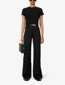 Deconstructed Asymmetric-hem Stretch-cotton Top -Reiss Shop R04174797 BLACK ALT01