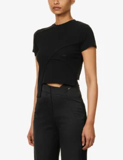 Deconstructed Asymmetric-hem Stretch-cotton Top -Reiss Shop R04174797 BLACK ALT02