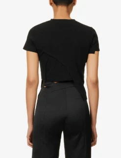 Deconstructed Asymmetric-hem Stretch-cotton Top -Reiss Shop R04174797 BLACK ALT03