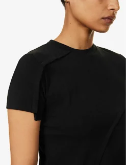 Deconstructed Asymmetric-hem Stretch-cotton Top -Reiss Shop R04174797 BLACK ALT05