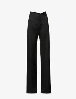 Fluid Cut-out High-rise Straight-leg Wool-blend Trousers