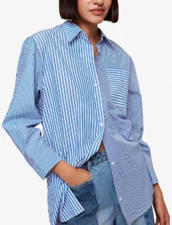 Whistles Millie Stripe Oversized Cotton Shirt -Reiss Shop R04175228 MULTICOLOURED ALT02