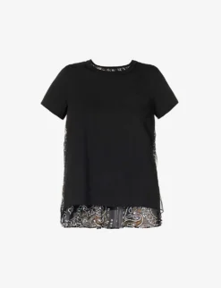 Sacai Bandana-pattern Contrast-panel Cotton T-shirt