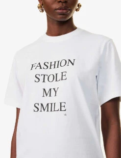 Victoria Beckham Fashion Stole My Smile Slogan-print Organic Cotton-jersey T-shirt -Reiss Shop R04180530 WHITE ALT04