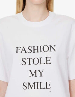 Victoria Beckham Fashion Stole My Smile Slogan-print Organic Cotton-jersey T-shirt -Reiss Shop R04180530 WHITE ALT05