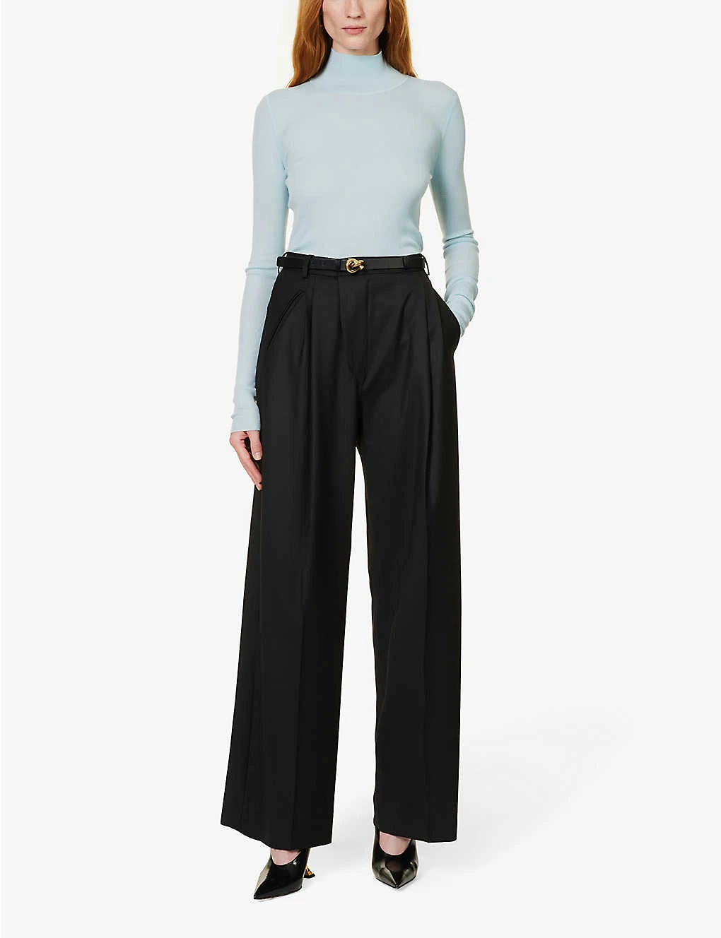 Victoria Beckham Structured-waist Pressed-crease Wide-leg Mid-rise Stretch-woven Trousers 2 Victoria Beckham Structured-waist Pressed-crease Wide-leg Mid-rise Stretch-woven Trousers - Image 2