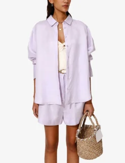 By Malina Candace Pearlescent-button Relaxed-fit Linen-blend Shirt -Reiss Shop R04180768 VIOLET ALT02