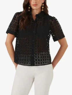Broderie-anglaise Boxy Cotton Shirt -Reiss Shop R04181103 BLACK ALT02