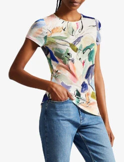 Ted Baker Elehna Magnolia-art Short-sleeve Stretch-woven T-shirt 6 Ted Baker Elehna Magnolia-art Short-sleeve Stretch-woven T-shirt -Reiss Shop R04181240 WHITE ALT02