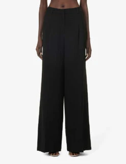 Ssanaz Wide-leg Mid-rise Woven Trousers -Reiss Shop R04181289 BLACK ALT02