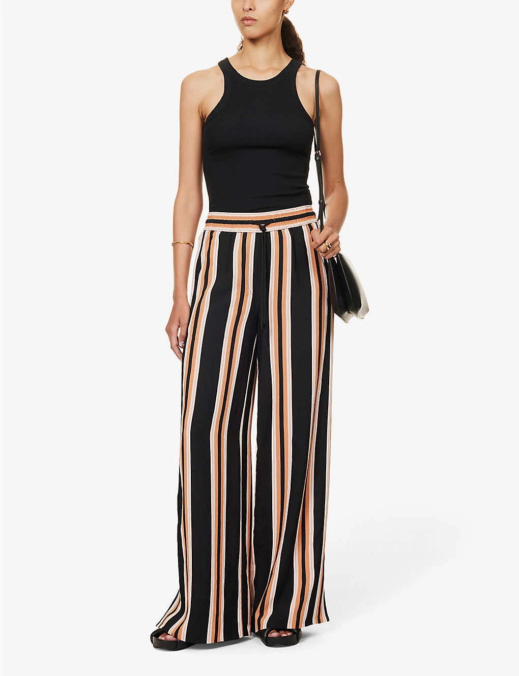 ME AND EM Striped Wide-leg Mid-rise Woven Trousers 2 ME AND EM Striped Wide-leg Mid-rise Woven Trousers - Image 2