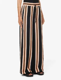 ME AND EM Striped Wide-leg Mid-rise Woven Trousers 7 ME AND EM Striped Wide-leg Mid-rise Woven Trousers -Reiss Shop R04181880 BLACKCREAMTAN ALT02