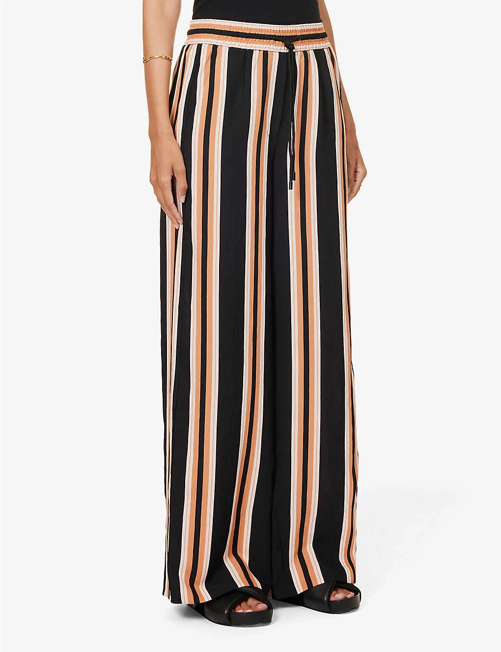 ME AND EM Striped Wide-leg Mid-rise Woven Trousers 3 ME AND EM Striped Wide-leg Mid-rise Woven Trousers - Image 3