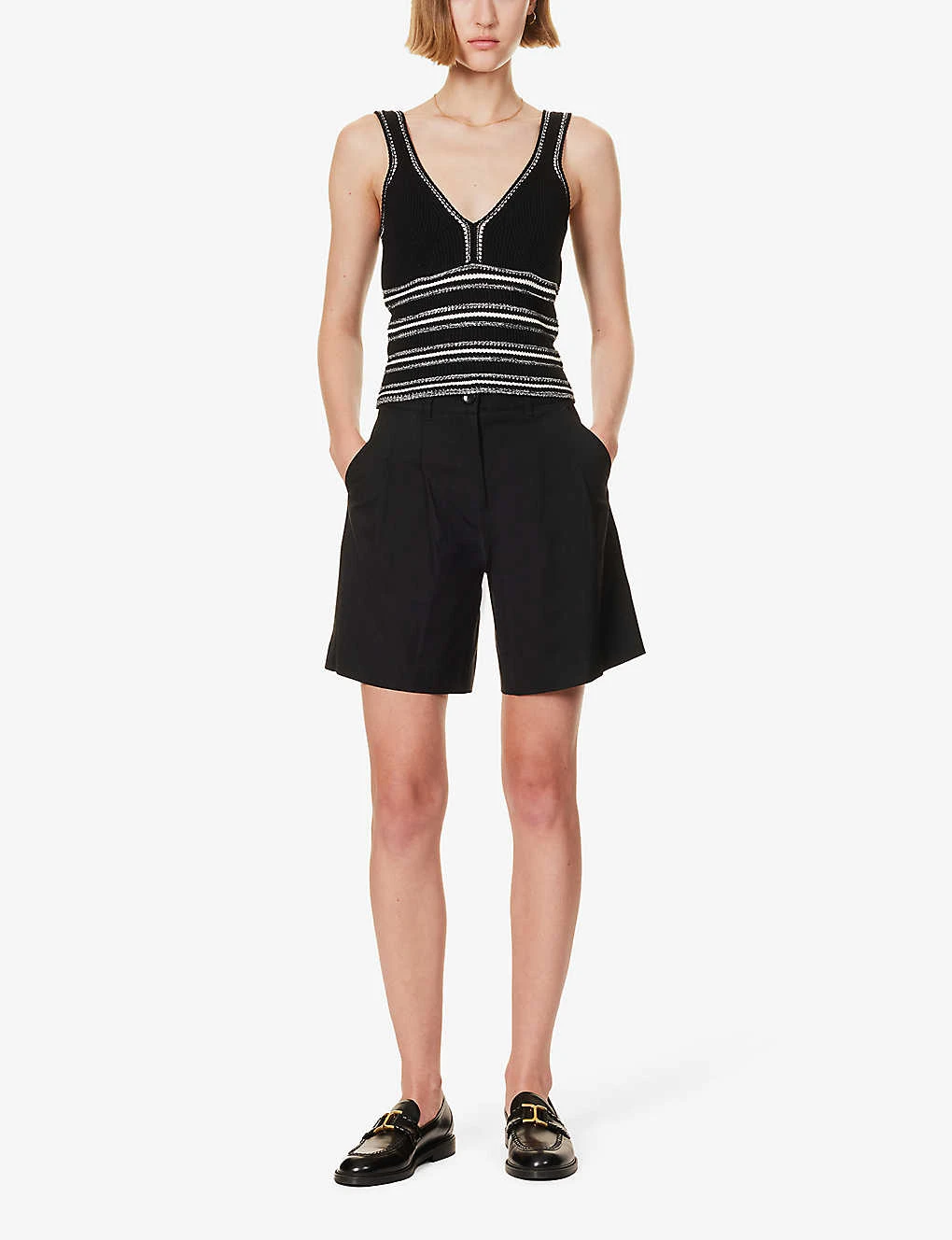 ME AND EM Textured High-rise Stretch-woven City Shorts 2 ME AND EM Textured High-rise Stretch-woven City Shorts - Image 2