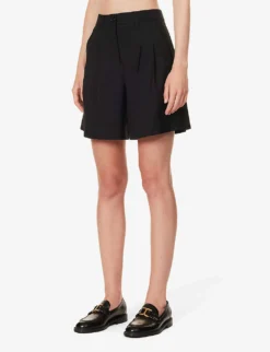 ME AND EM Textured High-rise Stretch-woven City Shorts 7 ME AND EM Textured High-rise Stretch-woven City Shorts -Reiss Shop R04181883 BLACK ALT02