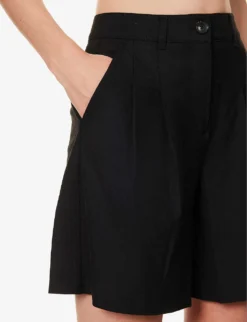 ME AND EM Textured High-rise Stretch-woven City Shorts 9 ME AND EM Textured High-rise Stretch-woven City Shorts -Reiss Shop R04181883 BLACK ALT04