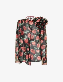 Magda Butrym Floral-embellished Relaxed-fit Silk Blouse