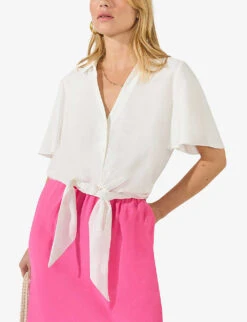 Flutter-sleeve Self-tie Relaxed-fit Woven Shirt -Reiss Shop R04185925 WHITE ALT02