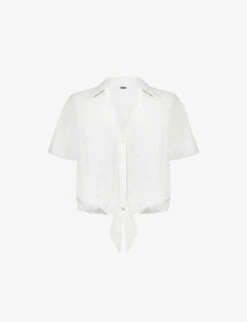 Flutter-sleeve Self-tie Relaxed-fit Woven Shirt