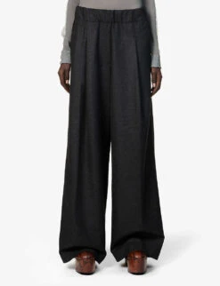 Dries Van Noten Elasticated-waist Pleated Wide-leg Mid-rise Wool Trousers 7 Dries Van Noten Elasticated-waist Pleated Wide-leg Mid-rise Wool Trousers -Reiss Shop R04186682 ANTHRACITE ALT02