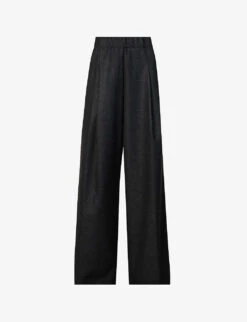 Dries Van Noten Elasticated-waist Pleated Wide-leg Mid-rise Wool Trousers