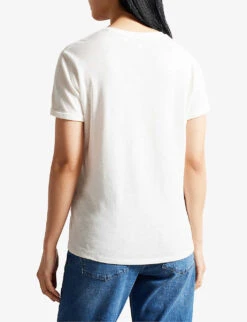 Ted Baker Laliita V-neck Short-sleeve Cotton-linen T-shirt -Reiss Shop R04186859 WHITE ALT03