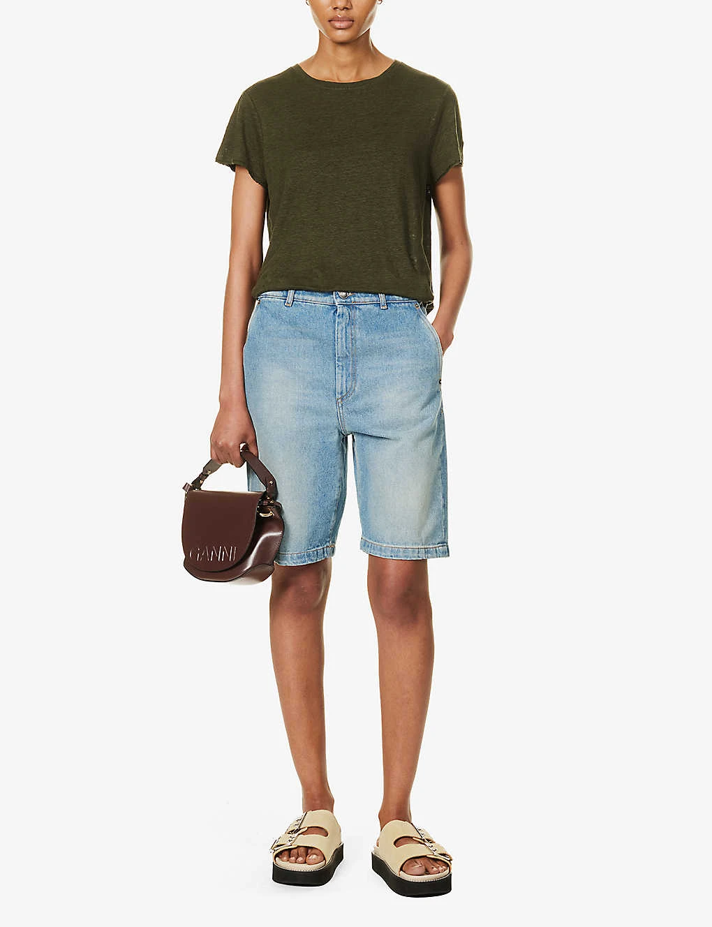 FRAME Easy True Distressed-trim Organic-linen T-shirt 2 FRAME Easy True Distressed-trim Organic-linen T-shirt - Image 2