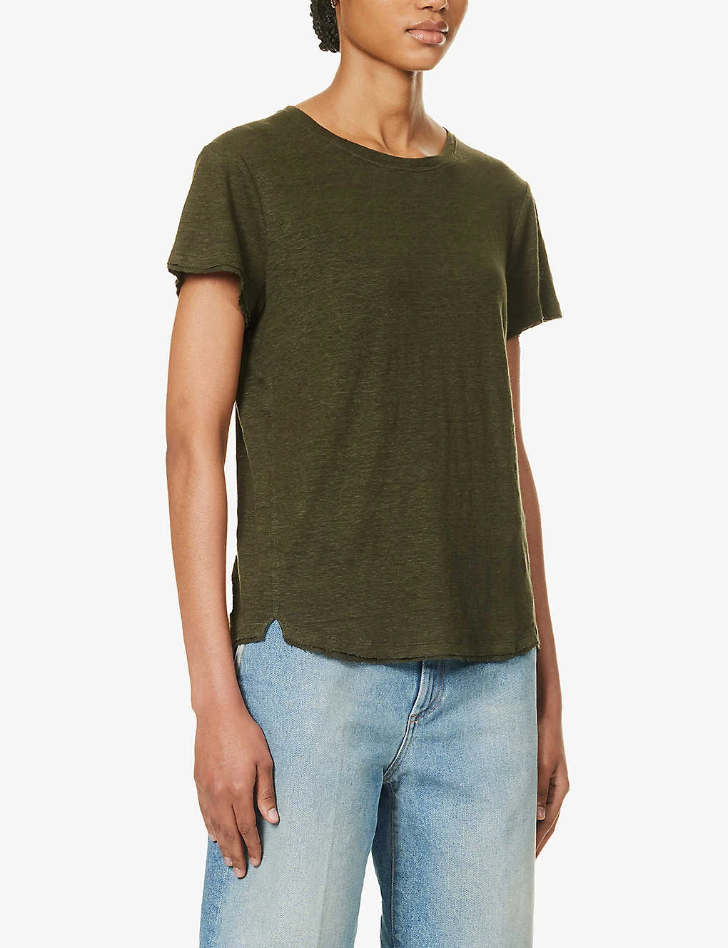 FRAME Easy True Distressed-trim Organic-linen T-shirt 3 FRAME Easy True Distressed-trim Organic-linen T-shirt - Image 3