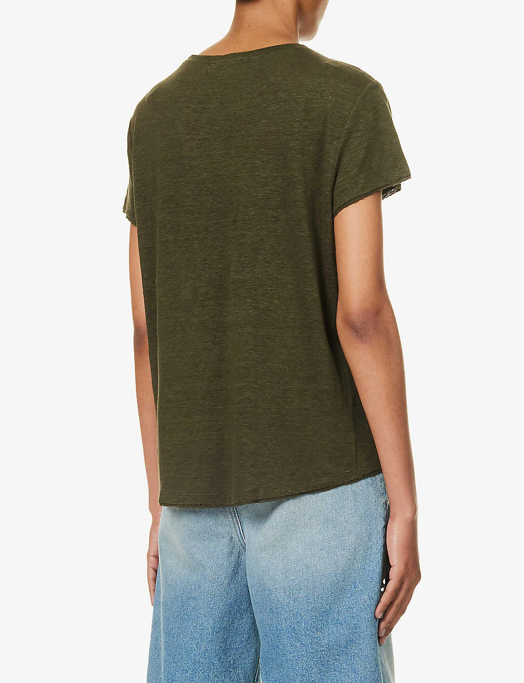 FRAME Easy True Distressed-trim Organic-linen T-shirt 4 FRAME Easy True Distressed-trim Organic-linen T-shirt - Image 4