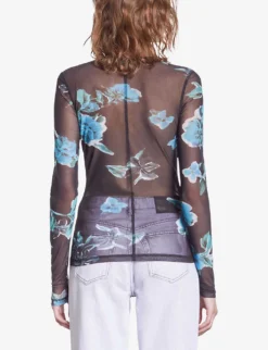THE KOOPLES Floral-print Long-sleeve Stretch-woven Mesh Top -Reiss Shop R04187728 BLACKBLUE ALT03