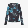 THE KOOPLES Floral-print Long-sleeve Stretch-woven Mesh Top