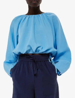 Whistles Nicola Carrot-leg High-rise LENZING™ Viscose-blend Trousers -Reiss Shop R04188053 NAVY ALT02