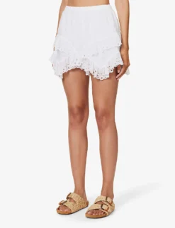 Isabel Marant Etoile Kaddy Tiered Frilled-trim High-rise Cotton Shorts -Reiss Shop R04188826 WHITE ALT02