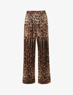 Dolce & Gabbana Animal-print Wide-leg Mid-rise Stretch-silk Trousers