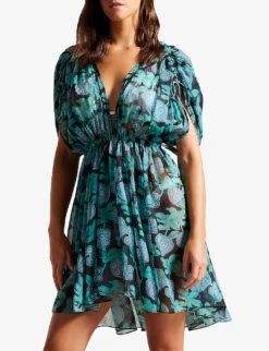 Ted Baker Aimeeii Plunge-neck Woven Mini Cover-up -Reiss Shop R04189311 BLACK ALT02