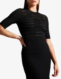 Ted Baker Kahlen Crew-neck Short-sleeve Knitted T-shirt -Reiss Shop R04189322 BLACK ALT02