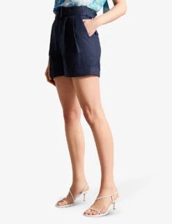 Ted Baker Reeane Belted Linen Shorts 6 Ted Baker Reeane Belted Linen Shorts -Reiss Shop R04189331 NAVY ALT02
