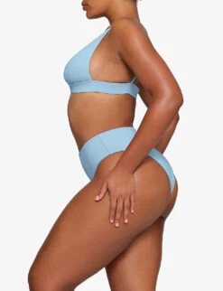 Plunge-neck Brand-patch Recycled Stretch-nylon Bikini Top -Reiss Shop R04189609 IRISBLUE ALT02