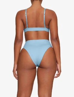 Plunge-neck Brand-patch Recycled Stretch-nylon Bikini Top -Reiss Shop R04189609 IRISBLUE ALT03