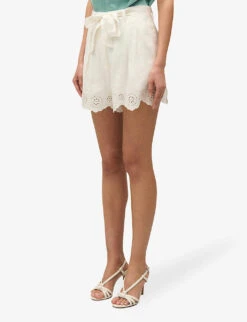 CLAUDIE PIERLOT Scalloped-trim Belted-waist Linen-blend Shorts -Reiss Shop R04189895 NATURELS ALT02