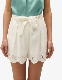 CLAUDIE PIERLOT Scalloped-trim Belted-waist Linen-blend Shorts -Reiss Shop R04189895 NATURELS ALT04