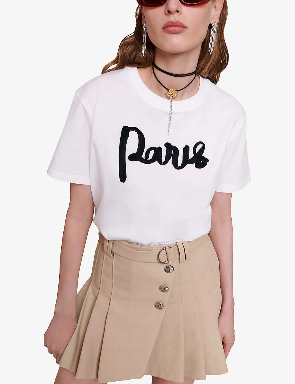 Maje Tamina 'Paris' Chiffon-lettering Cotton T-shirt 3 Maje Tamina 'Paris' Chiffon-lettering Cotton T-shirt - Image 3