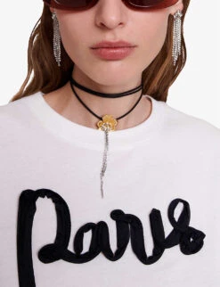 Maje Tamina 'Paris' Chiffon-lettering Cotton T-shirt 9 Maje Tamina 'Paris' Chiffon-lettering Cotton T-shirt -Reiss Shop R04190012 BLANC ALT04