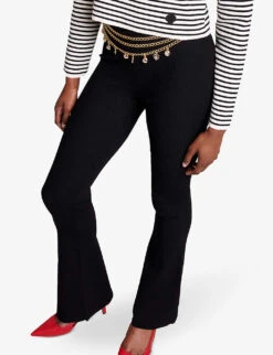 Maje Pariso Flared-leg High-rise Stretch Ribbed-knit Trousers -Reiss Shop R04190020 NOIRGRIS ALT04