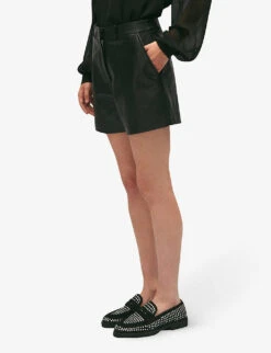 CLAUDIE PIERLOT Camille Mid-rise Straight-fit Leather Shorts -Reiss Shop R04190175 NOIRGRIS ALT02