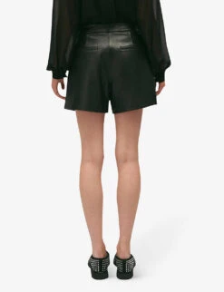 CLAUDIE PIERLOT Camille Mid-rise Straight-fit Leather Shorts -Reiss Shop R04190175 NOIRGRIS ALT03